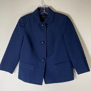 NWOT. Talbots 2 Navy Jacquard Knit Peterpan  Collar Jacket.